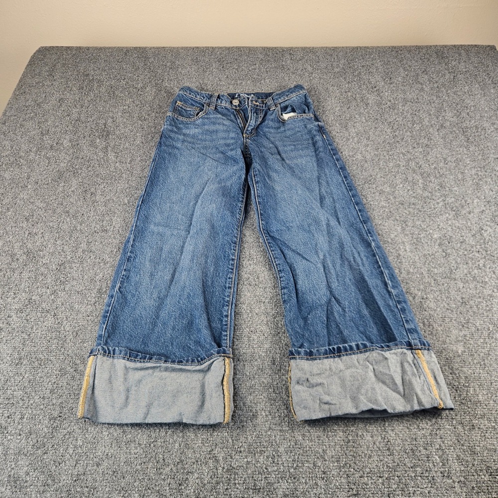 Art Class Girls Wide Leg Cuffed Jeans Medium Wash Denim Size‎ 7 100% Cotton